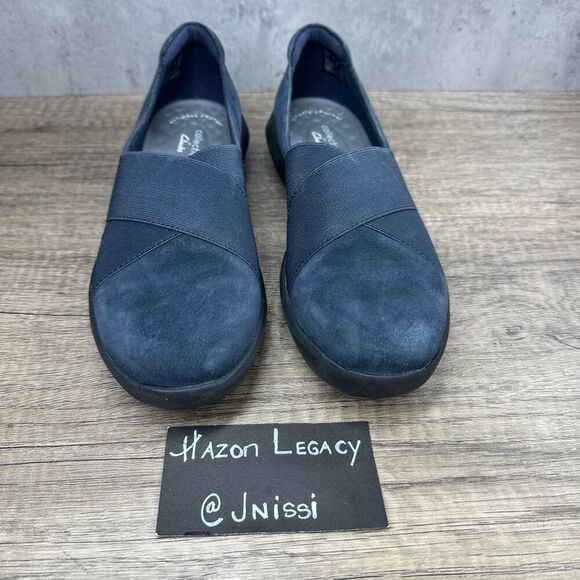CLARKS~Women’s~Collection Ultimate Comfort Navy Blue Suede Slip-On Shoes US 7 M - Picture 3 of 8